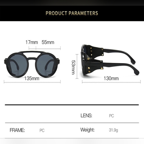Steampunk black sunglasses with leather edging main image 7